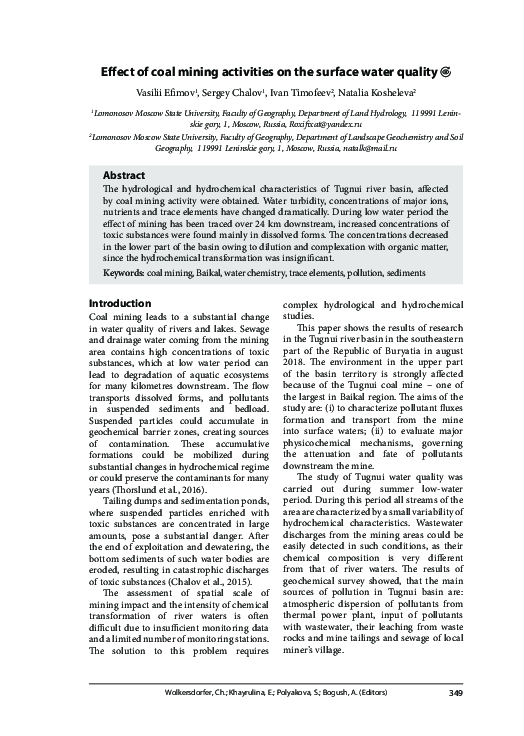 (PDF) Effect of coal mining activities on the surface water quality