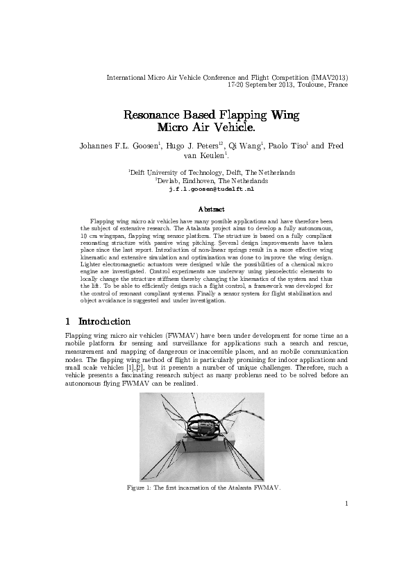 (PDF) Resonance Based Flapping Wing Micro Air Vehicle