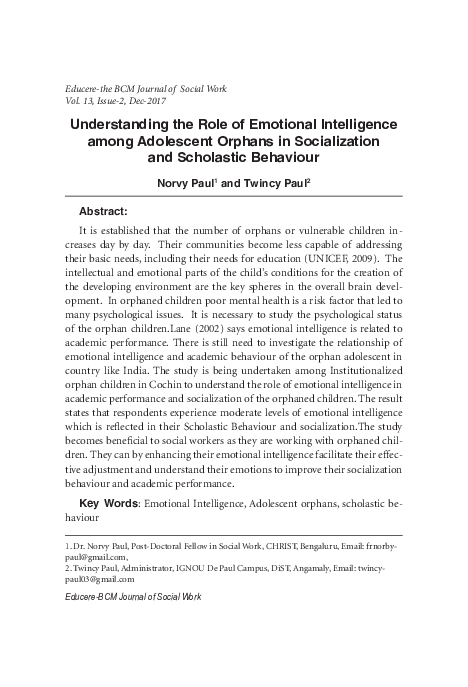 (PDF) Understanding the Role of Emotional Intelligence among Adolescent ...