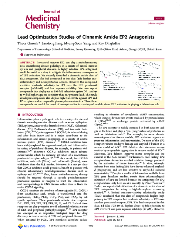 (PDF) Lead Optimization Studies of Cinnamic Amide EP2 Antagonists