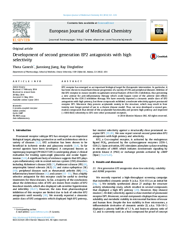 (PDF) Development of second generation EP2 antagonists with high ...