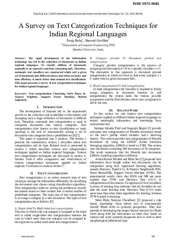 (PDF) A Survey on Text Categorization Techniques for Indian Regional ...