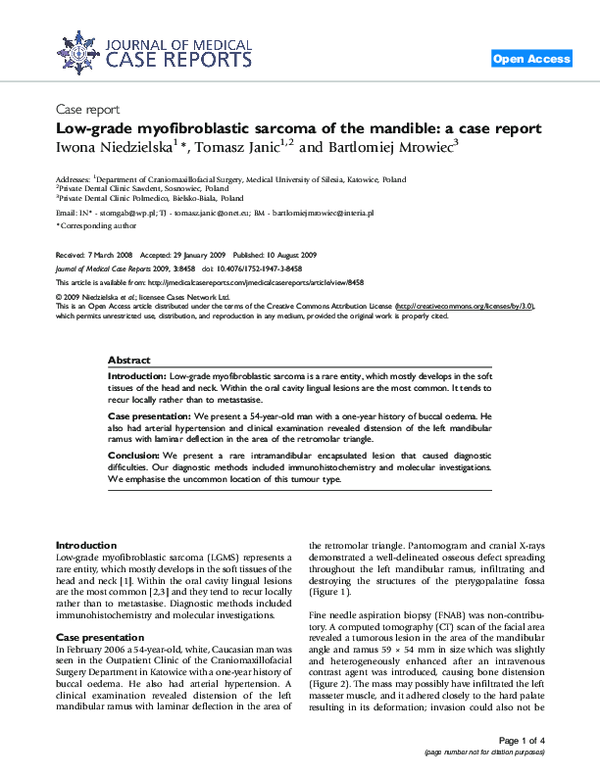 (PDF) Low-grade myofibroblastic sarcoma of the mandible