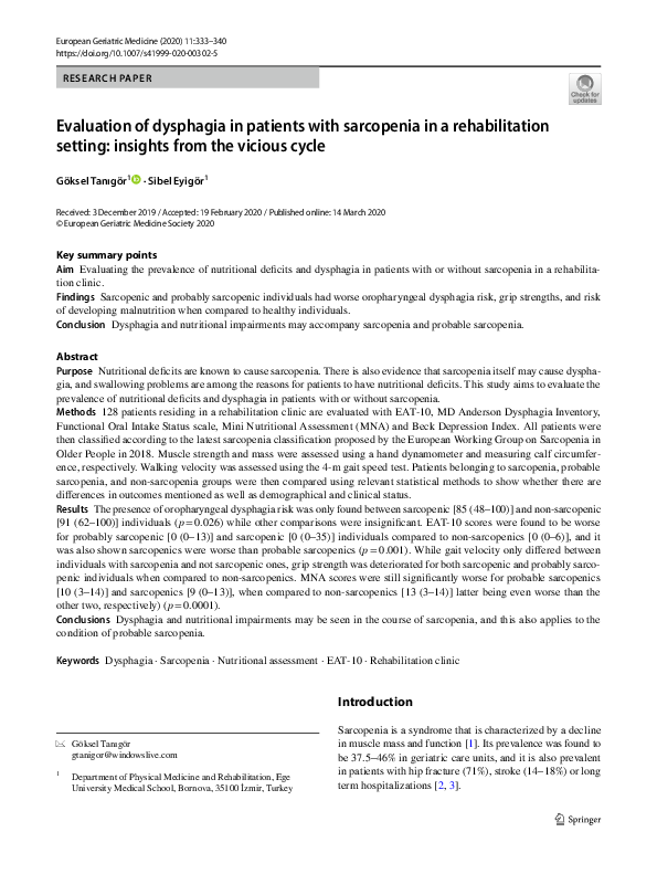 (PDF) Evaluation of dysphagia in patients with sarcopenia in a ...