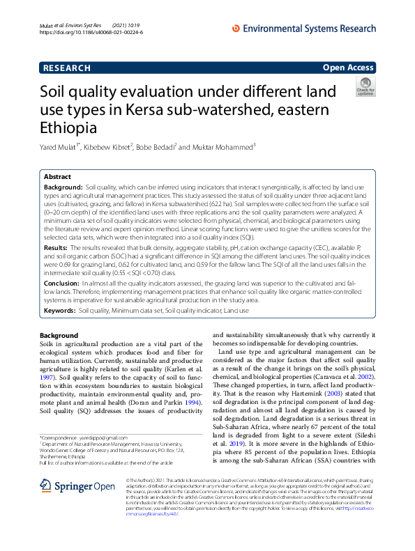 (PDF) Soil Quality Evaluation Under Different Land Use Types in Kersa ...