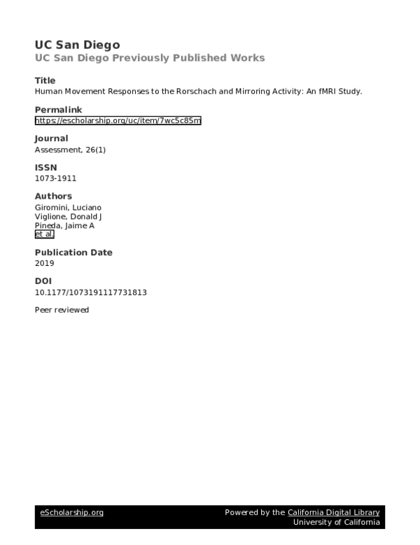 (PDF) Human Movement Responses to the Rorschach and Mirroring Activity ...