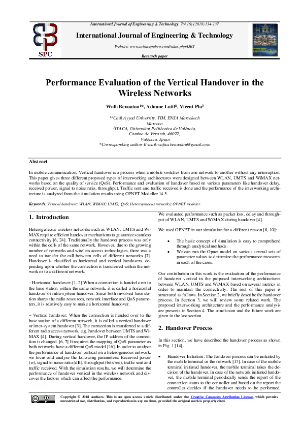 (PDF) Performance Evaluation of the Vertical Handover in the Wireless ...