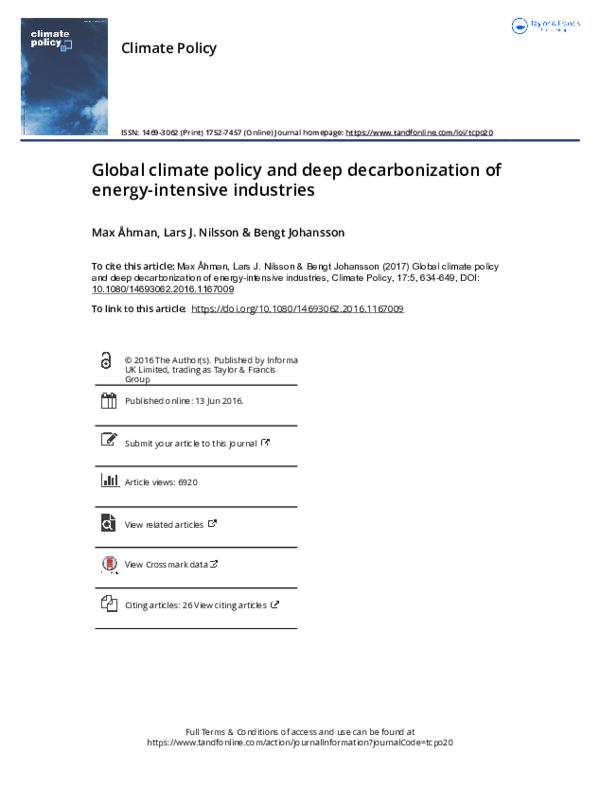 (PDF) Global climate policy and deep decarbonization of energy ...