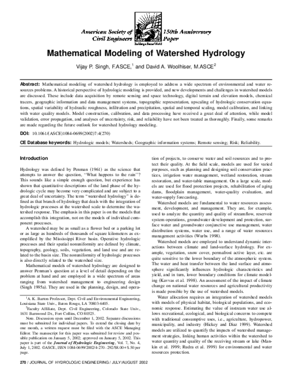 (PDF) Mathematical Modeling of Watershed Hydrology