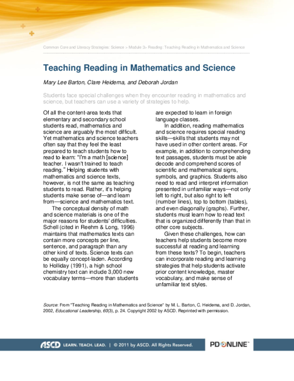 (PDF) Teaching Reading in Mathematics and Science