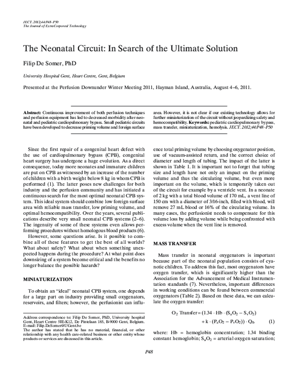 (PDF) The neonatal circuit: in search of the ultimate solution
