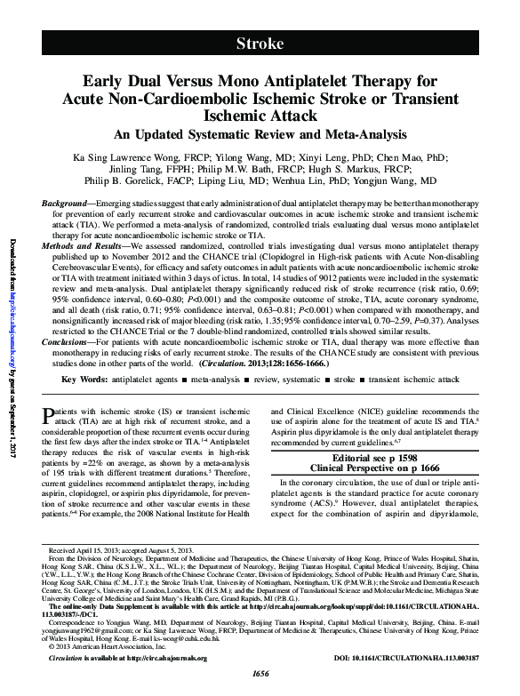 (PDF) Early Dual Versus Mono Antiplatelet Therapy for Acute Non ...
