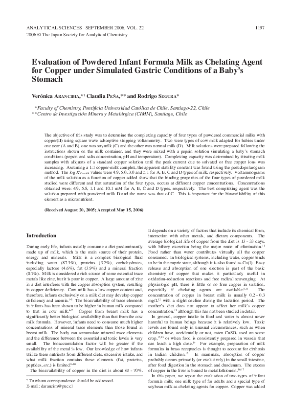 (PDF) Evaluation of Powdered Infant Formula Milk as Chelating Agent for ...