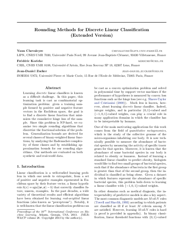 (PDF) Rounding Methods for Discrete Linear Classification (Extended ...