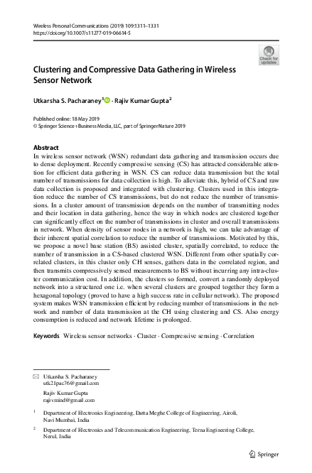 (PDF) Clustering and Compressive Data Gathering in Wireless Sensor Network