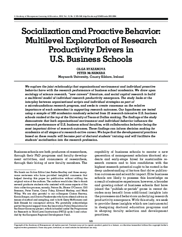 (PDF) Socialization and Pro-active Behavior: Multilevel Exploration of ...