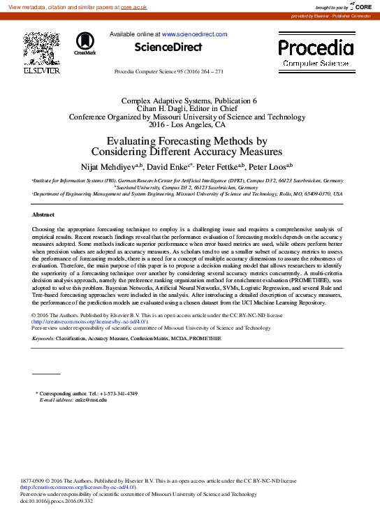 (PDF) Evaluating Forecasting Methods by Considering Different Accuracy ...