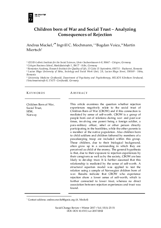(PDF) Children born of War and Social Trust – Analysing Consequences of ...