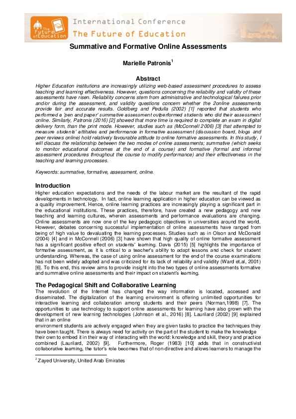 (PDF) Summative and Formative Online Assessments