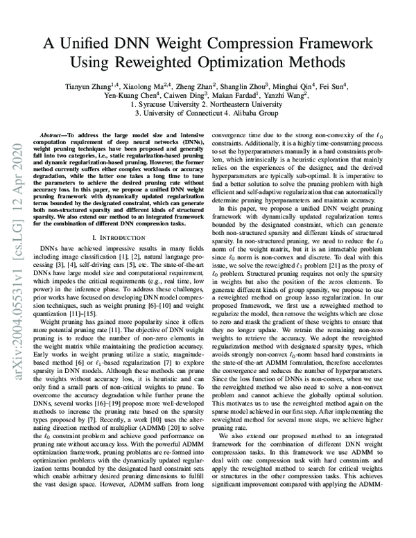 (PDF) A Unified DNN Weight Compression Framework Using Reweighted ...