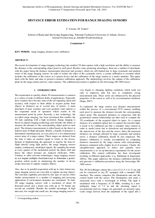 (PDF) Distance Error Estimation for Range Imaging Sensors