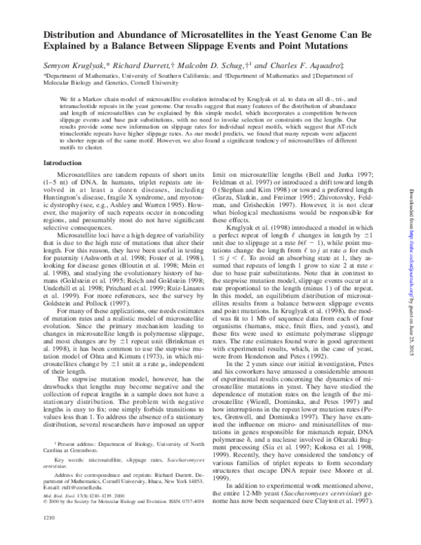 (PDF) Distribution and abundance of microsatellites in the yeast genome ...