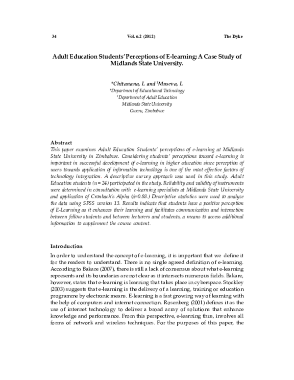 (PDF) Adult education students perceptions of e-learning: a case study ...
