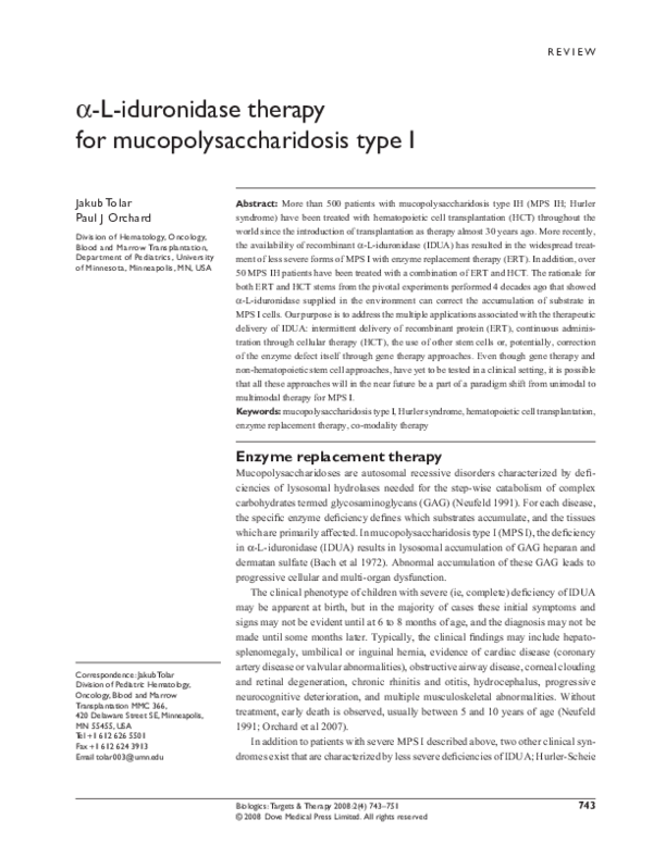 (PDF) α-L-iduronidase therapy for mucopolysaccharidosis type I