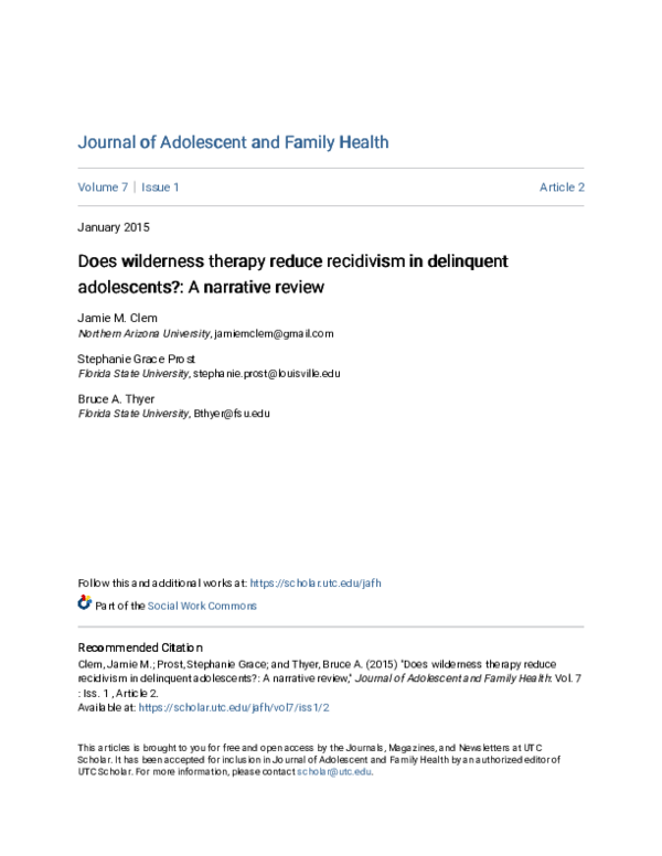 (PDF) Does Wilderness The rapy Reduce Recidivism in Delinquent ...
