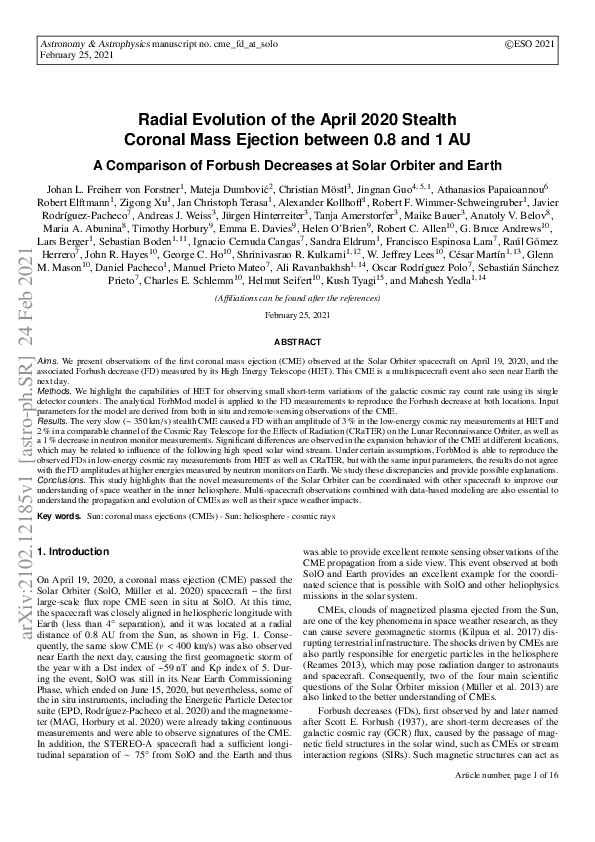 (PDF) Radial evolution of the April 2020 stealth coronal mass ejection ...