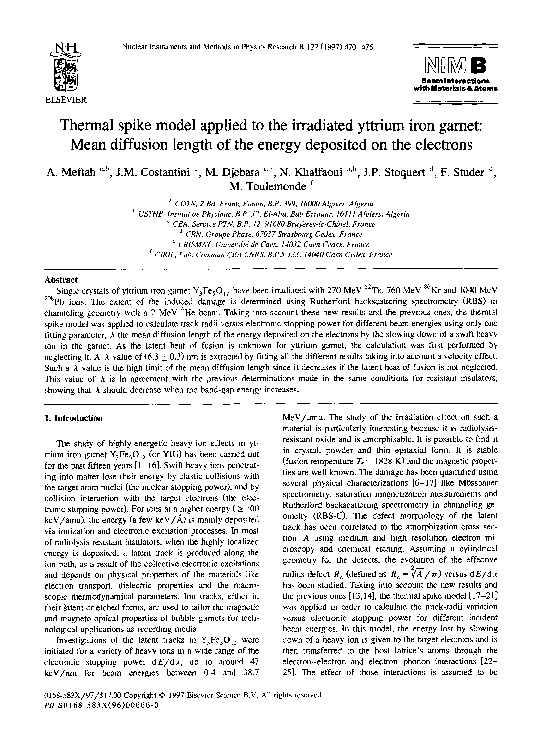 (PDF) Thermal spike model applied to the irradiated yttrium iron garnet ...