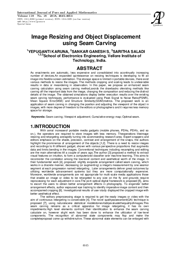 (PDF) Image Resizing and Object Displacement using Seam Carving