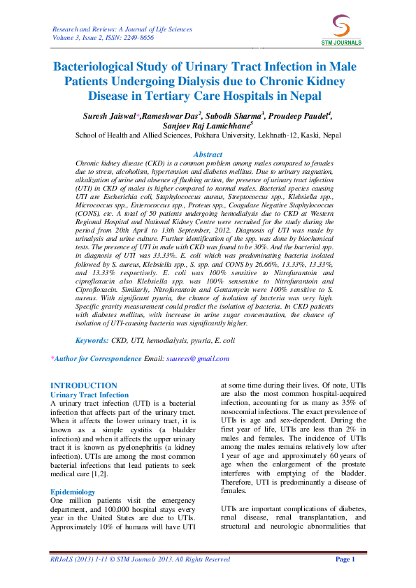 (PDF) Bacteriological Study of Urinary Tract Infection in Male Patients ...