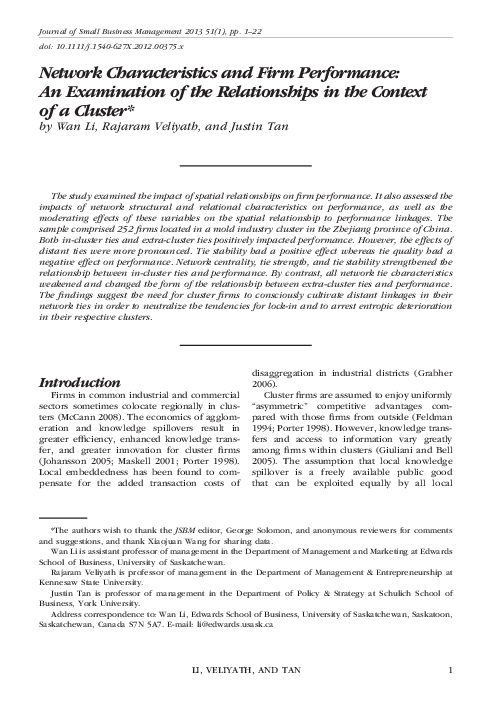 (PDF) Network Characteristics and Firm Performance: An Examination of ...