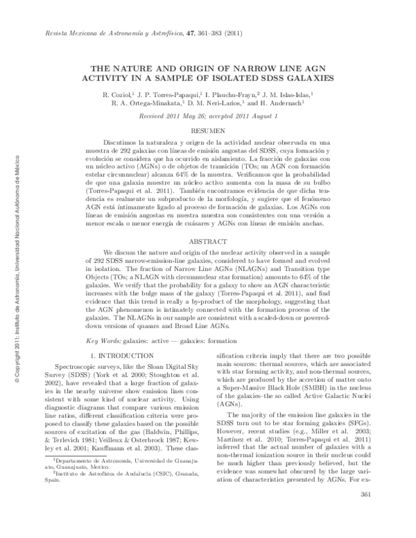 (PDF) The nature and origin of Narrow Line AGN activity in a sample of ...