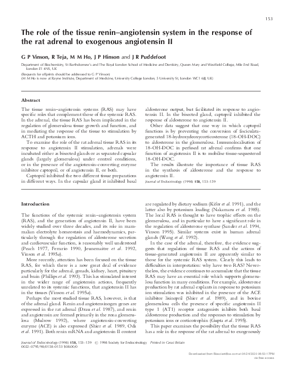(PDF) The role of the tissue renin-angiotensin system in the response ...