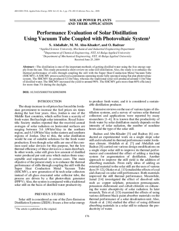 (PDF) Performance evaluation of solar distillation using vacuum tube ...