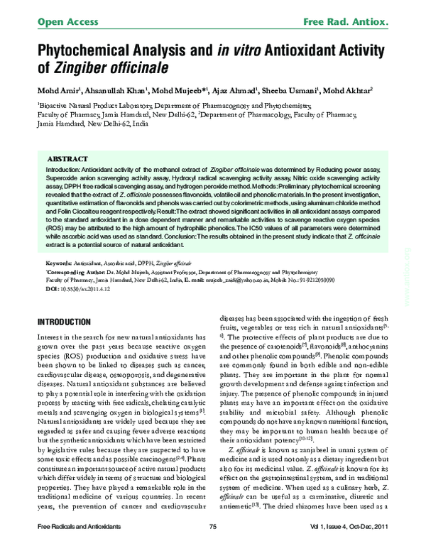 (PDF) Phytochemical analysis and in vitro antioxidant activity of ...