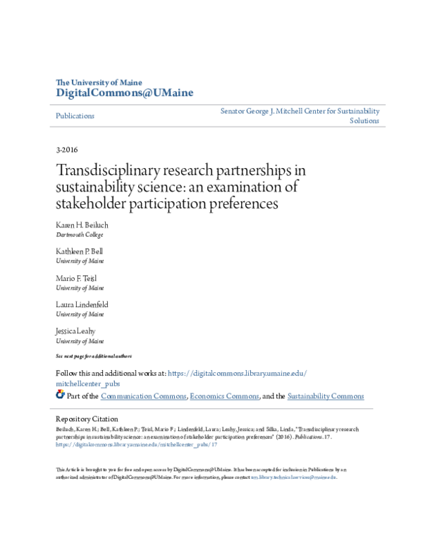 (PDF) Transdisciplinary research partnerships in sustainability science ...