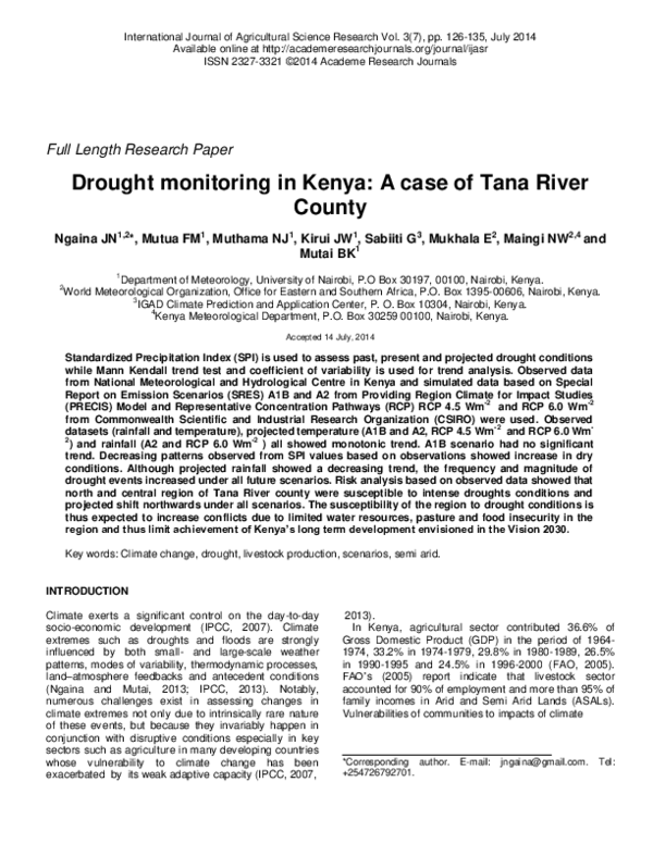 (PDF) Drought monitoring in Kenya: A case of Tana River County
