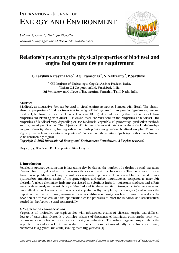 (PDF) Relationships among the physical properties of biodiesel and ...