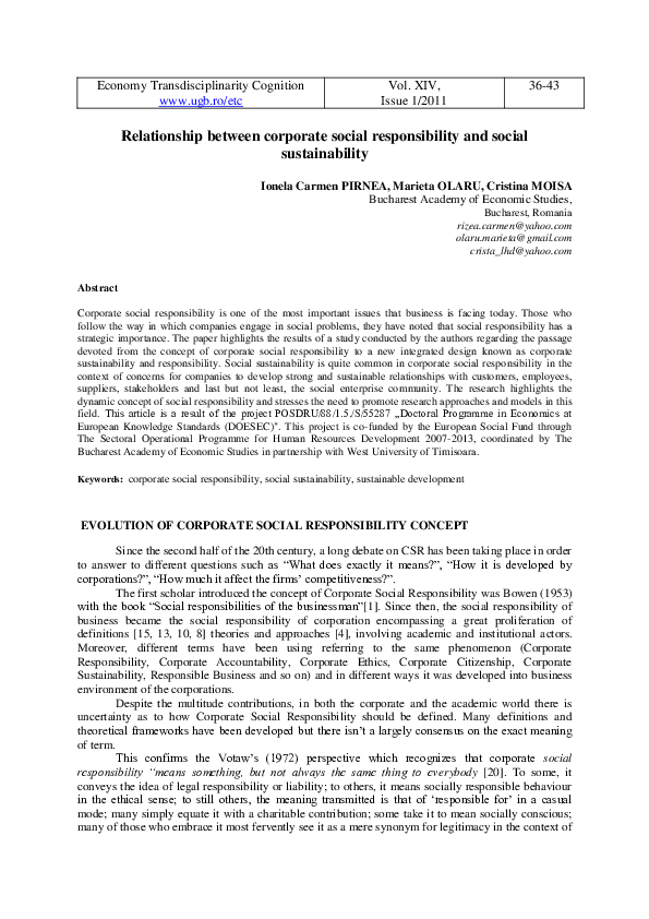 (PDF) Relationship between corporate social responsibility and social ...
