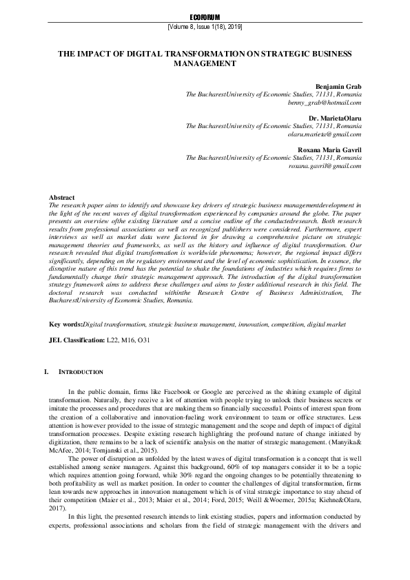(PDF) The Impact of Digital Transformation on Strategic Business Management