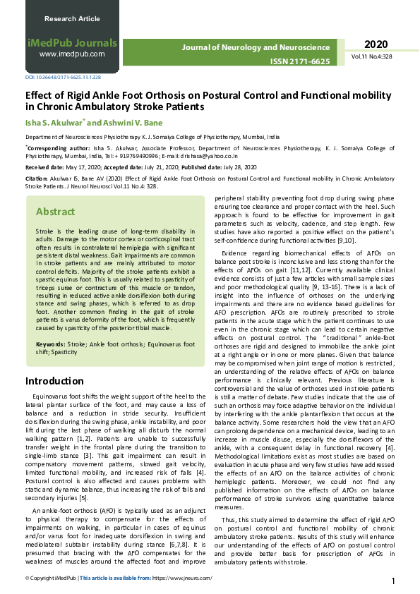 (PDF) Effect of Rigid Ankle Foot Orthosis on Postural Control and ...