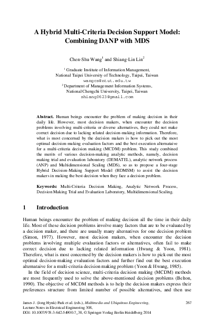 (PDF) A Hybrid Multi-Criteria Decision Support Model: Combining DANP ...