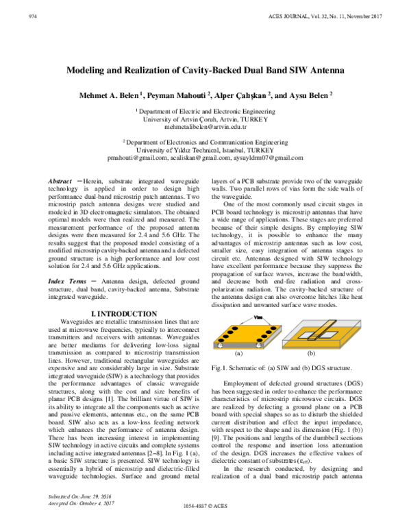 (PDF) Modeling and Realization of Cavity-Backed Dual Band SIW Antenna