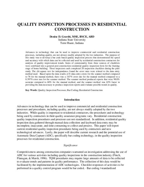 (PDF) Quality Inspection Processes in Residential Construction