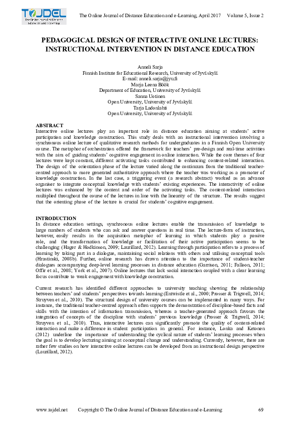 (PDF) Pedagogical Design of Interactive Online Lectures : Instructional ...