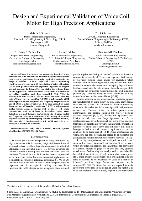 (PDF) Design and Experimental Validation of Voice Coil Motor for High ...