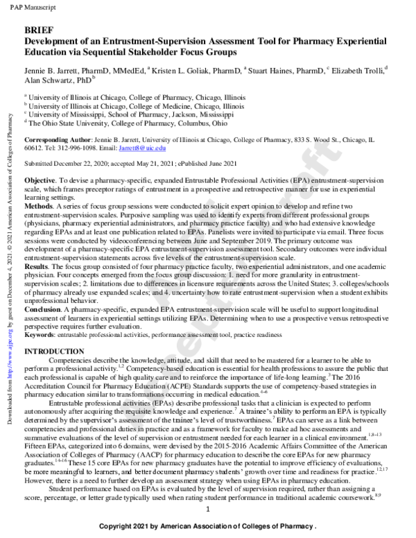 (PDF) Development of an Entrustment-Supervision Assessment Tool for ...